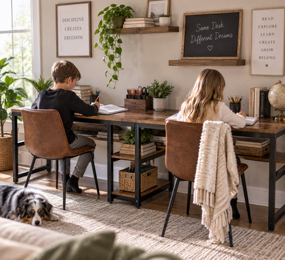 Two Person Computer Desk with Bookshelf