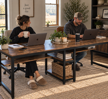 Two Person Computer Desk with Bookshelf