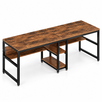 Two Person Computer Desk with Bookshelf